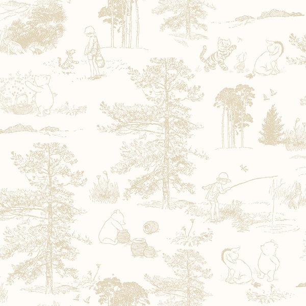 Picture of Winnie The Pooh Toile Peel & Stick Wallpaper - Beige