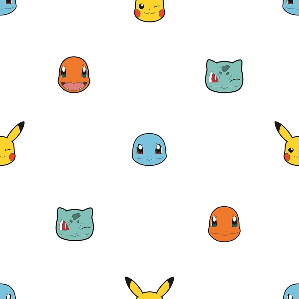 Picture of Pokemon Character Faces Peel and Stick Wallpaper - Multicolor