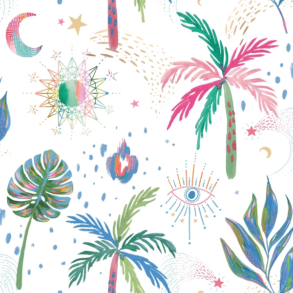 Picture of EttaVee Nuit Tropicale Peel & Stick Wallpaper - White Multi