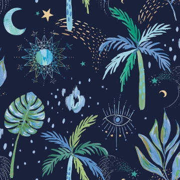 Picture of EttaVee Nuit Tropicale Peel & Stick Wallpaper - Blue