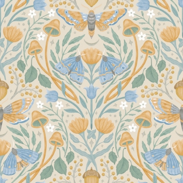 Picture of Enchanted Forest Damask Peel and Stick Wallpaper - Orange & Linden