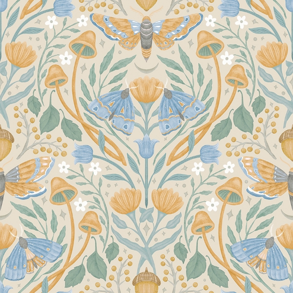 Picture of Enchanted Forest Damask Peel and Stick Wallpaper - Orange & Linden