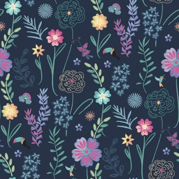 Picture of Disney Encanto Embroidery Floral Peel & Stick Wallpaper - Navy