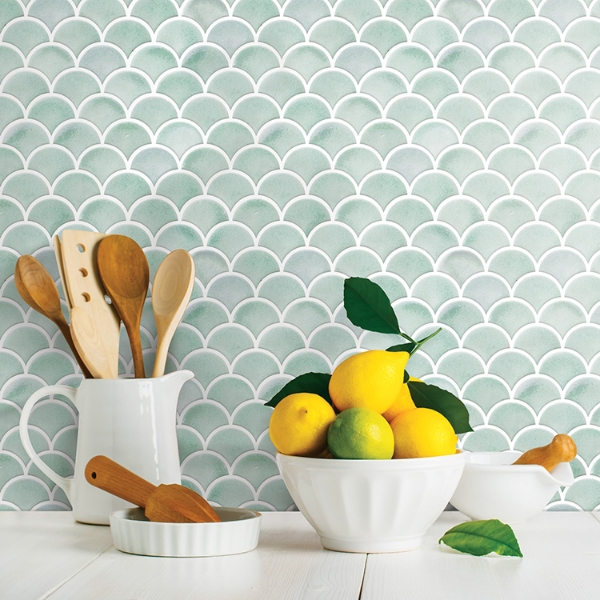 Picture of Aqua Scallop Peel and Stick Backsplash