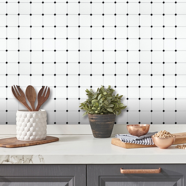 Picture of Black and White Diamond Tile Peel and Stick Backsplash