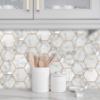 Picture of Cararra Marble And Gold Large Hexagon Peel and Stick Backsplash