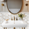 Picture of Cararra Marble And Gold Large Hexagon Peel and Stick Backsplash