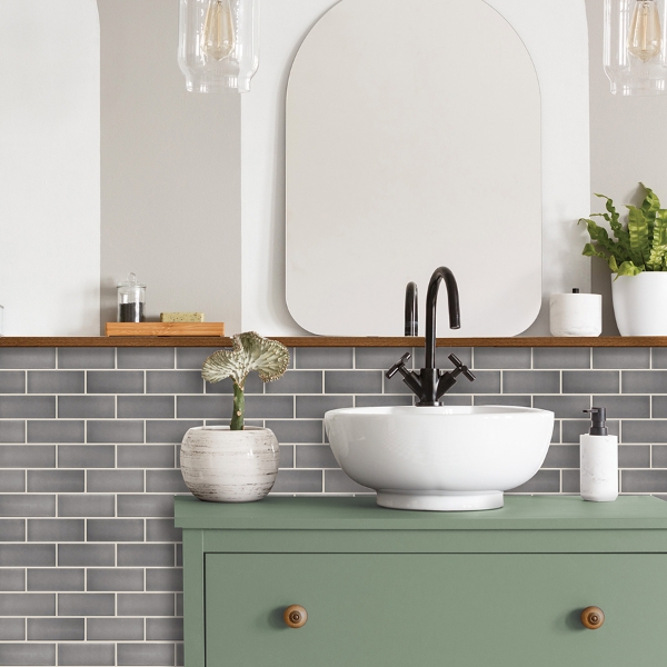 Picture of Dark Stone Gray Ceramic Peel and Stick Backsplash