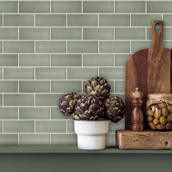 Picture of Sage Green Ceramic Peel and Stick Backsplash