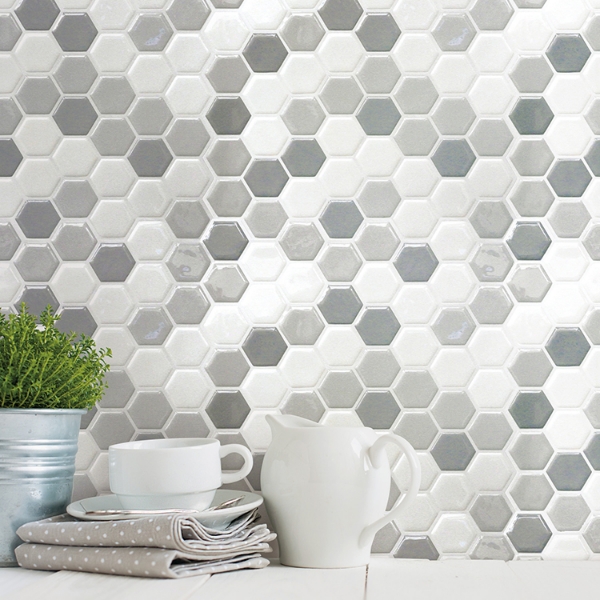 Picture of Gray Hexagon Tile Peel and Stick Backsplash