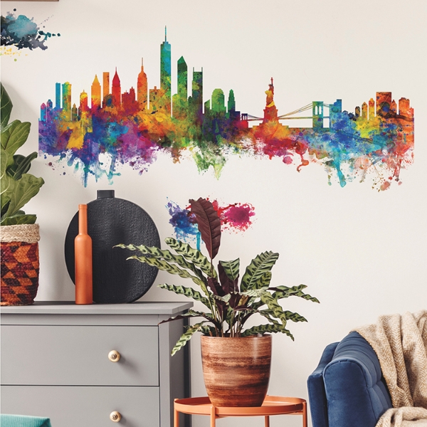 Picture of New York City Watercolor Skyline Peel and Stick Giant Wall Decals