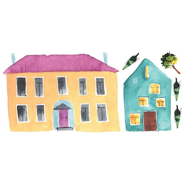 Picture of Watercolor Village Peel and Stick Wall Decals