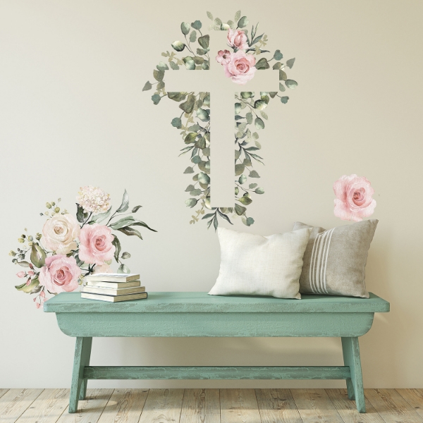 Picture of Watercolor Floral Cross Giant Peel & Stick Wall Decals