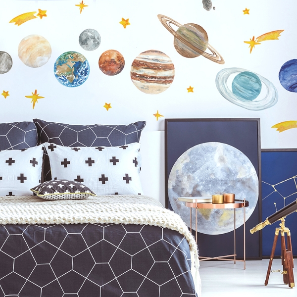 Picture of Watercolor Planets Peel and Stick Giant Wall Decals