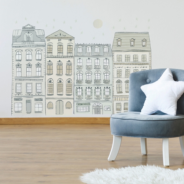 Picture of Illustrated Townhouses Peel and Stick Giant Wall Decals