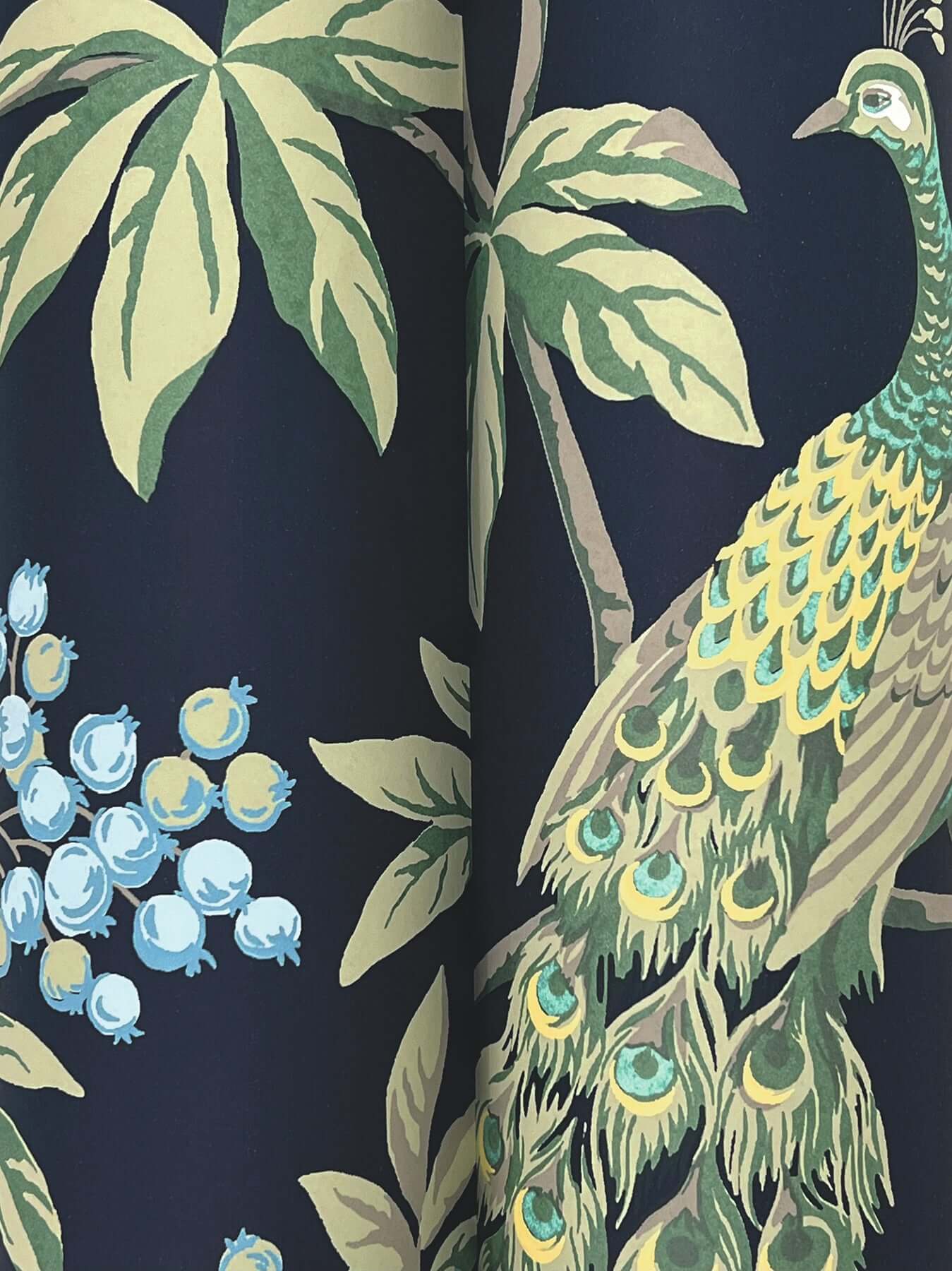 York Wallcoverings. Navy Peacock Estate Wallpaper | Ronald Redding