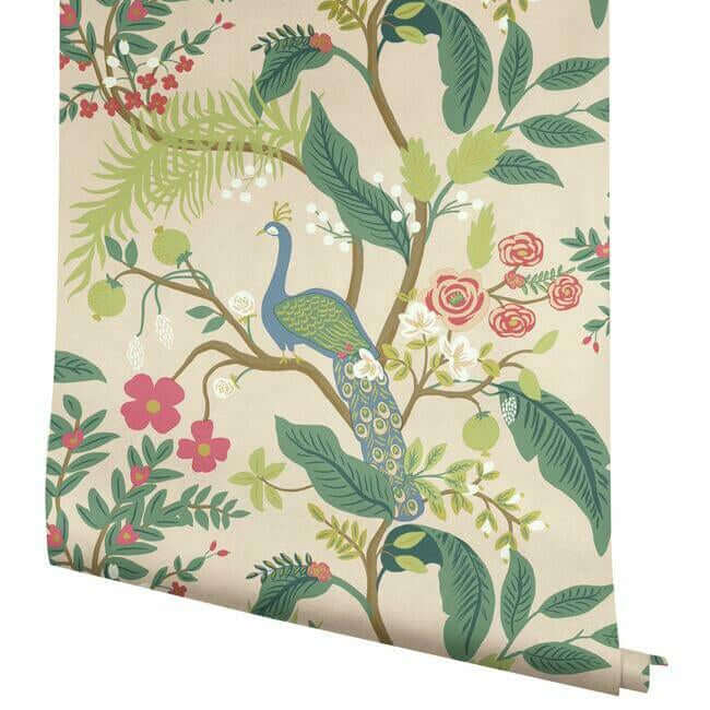 York Wallcoverings. Blush Peacock Wallpaper | Rifle Paper Co.