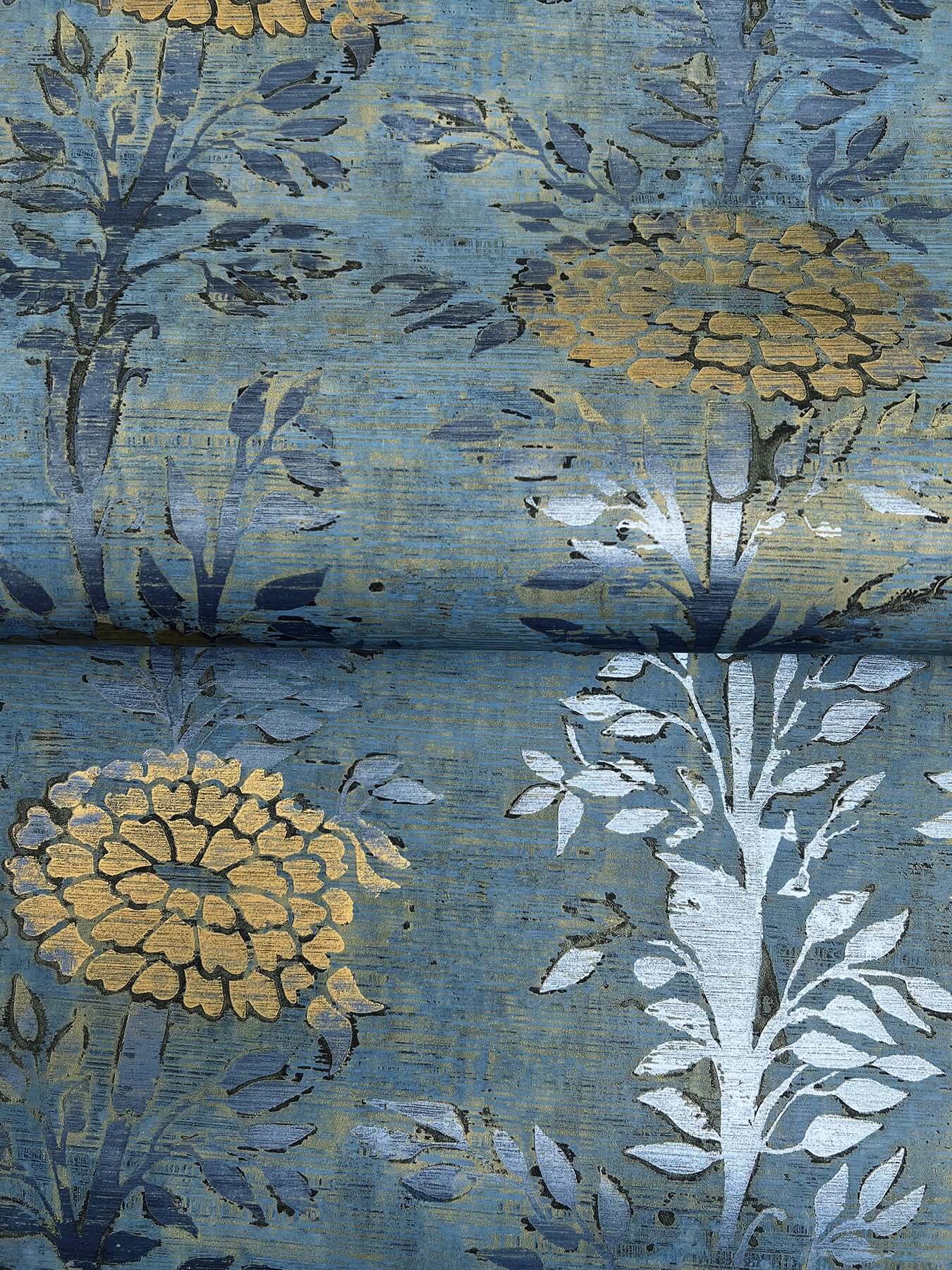 York Wallcoverings. Denim/Gold French Marigold Wallpaper | Ronald ...