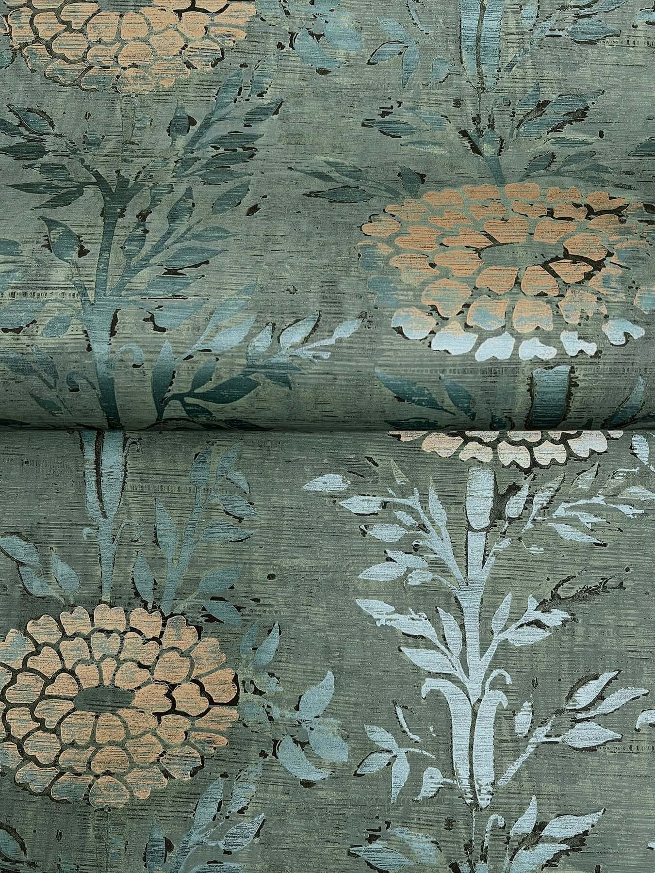 York Wallcoverings. Teal Green/Gold French Marigold Wallpaper | Ronald ...
