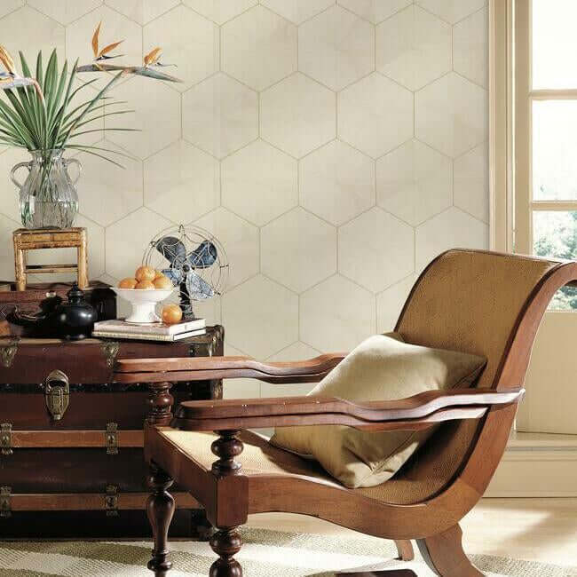 York Wallcoverings. Ivory Hexagram Wood Veneer Wallpaper | Ronald ...