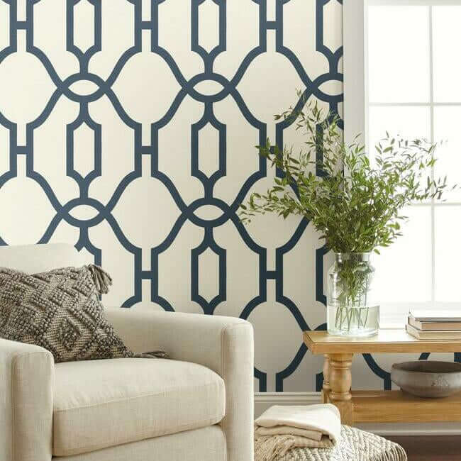 York Wallcoverings. Federal Blue Woven Trellis Wallpaper | Magnolia Home