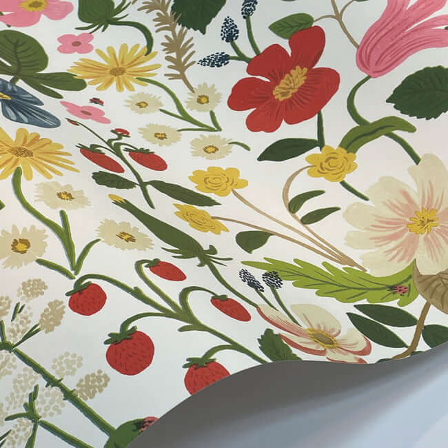 Strawberry Rile York Wallcoverings. White Strawberry Fields Wallpaper | Rifle Paper Co.