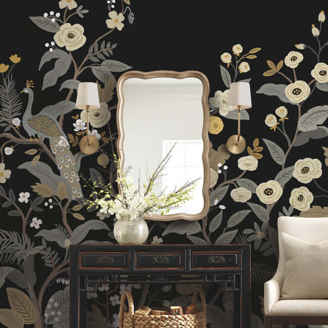York Wallcoverings. Black Peacock Mural | Rifle Paper Co.