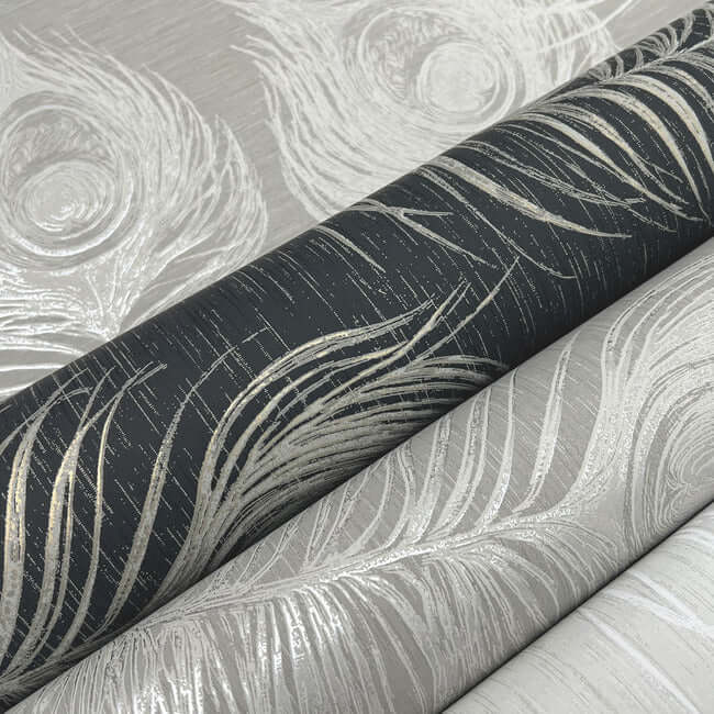 York Wallcoverings. Black Regal Peacock Wallpaper | York Designer Series
