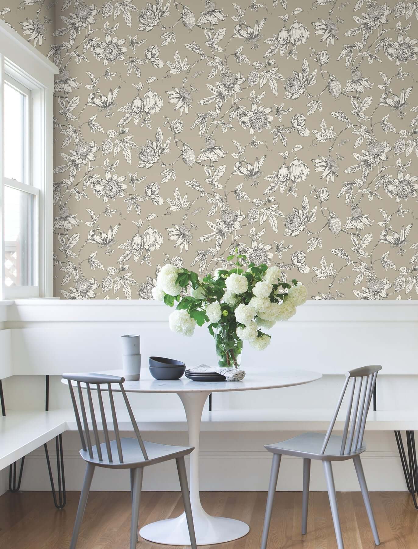 York Wallcoverings. Linen Passion Flower Toile Wallpaper | York