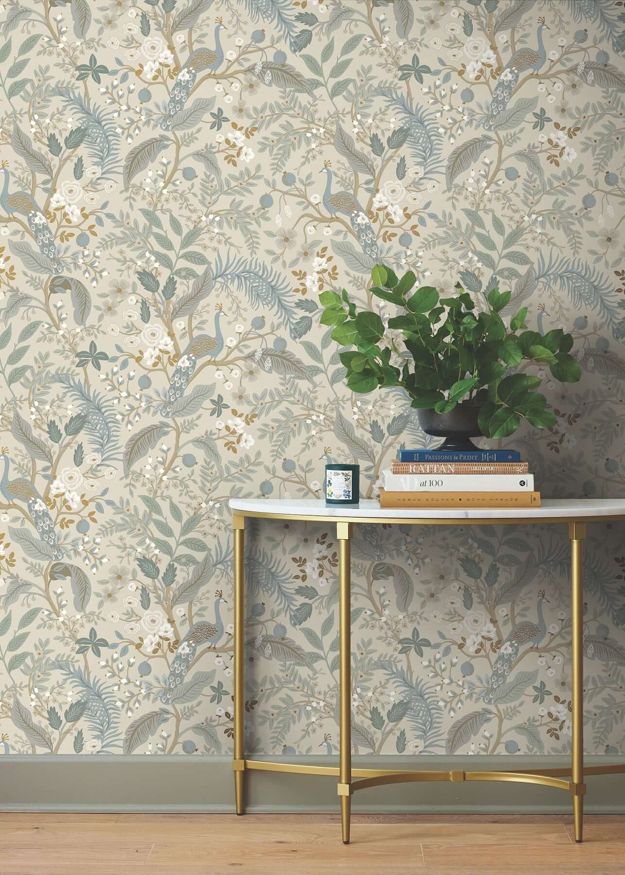 York Wallcoverings. Linen Peacock Garden Peel + Stick Wallpaper | Rifle ...