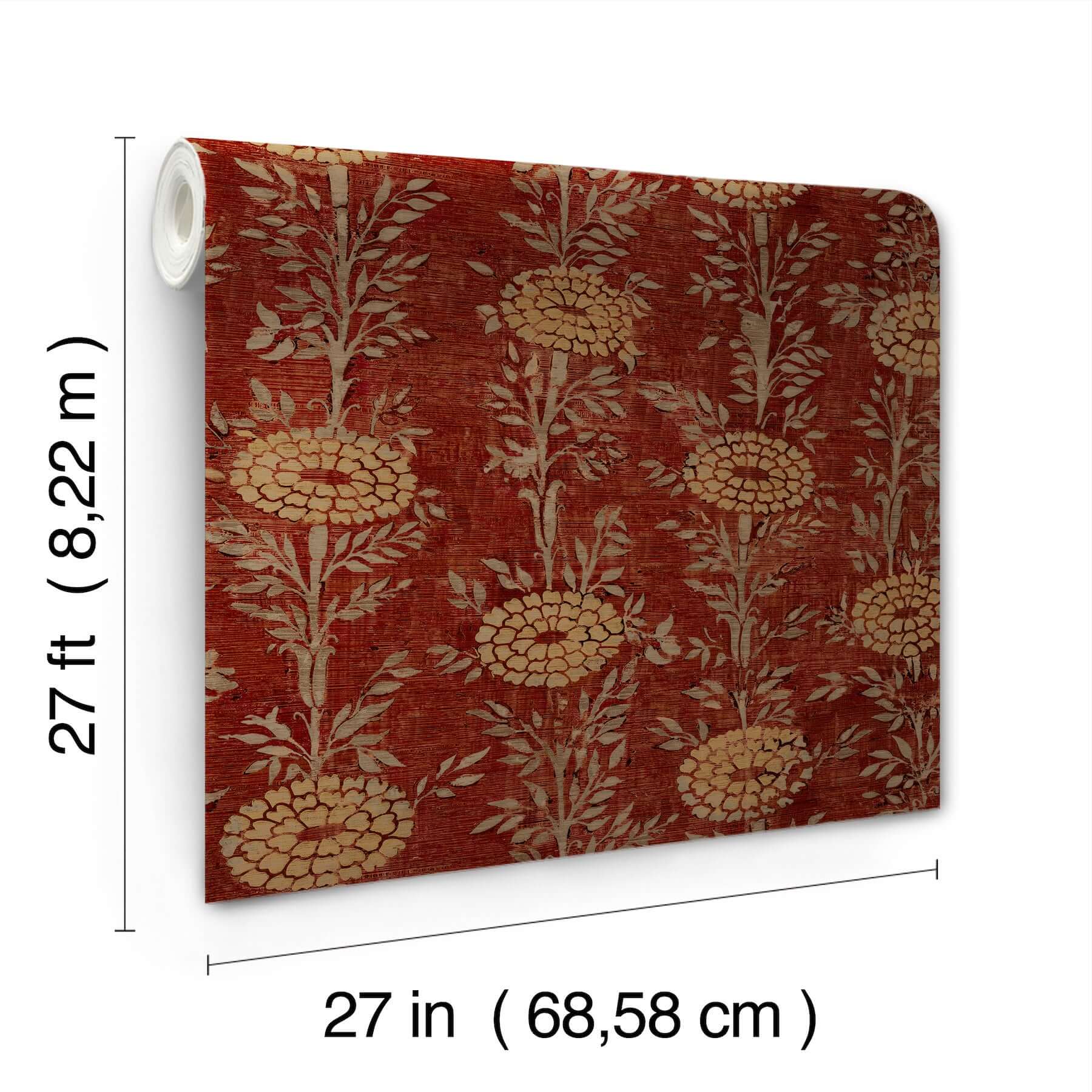 York Wallcoverings. Red & Gold French Marigold Wallpaper | Ronald Redding