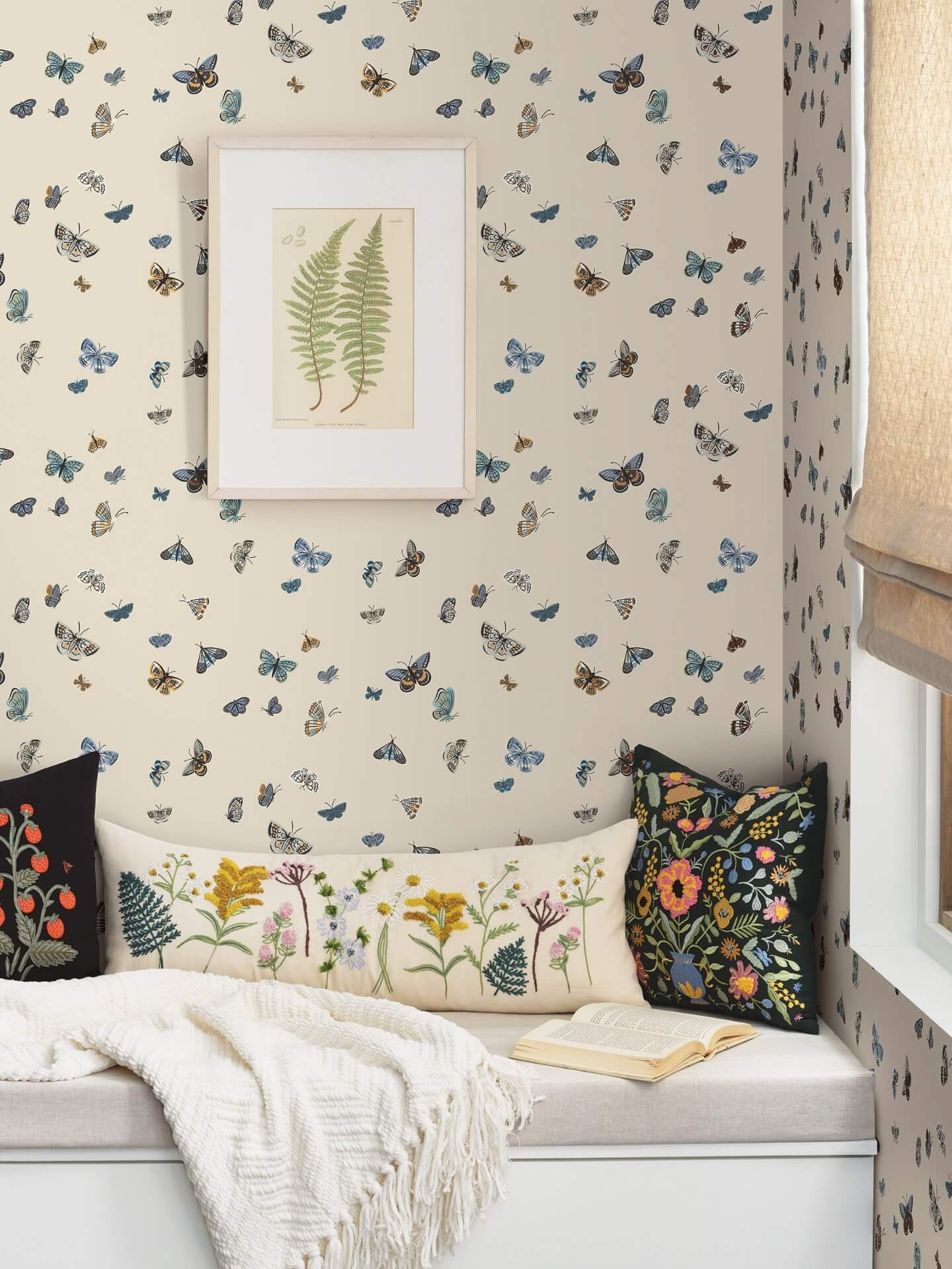 York Wallcoverings. Linen Butterfly House Wallpaper | Rifle Paper Co.