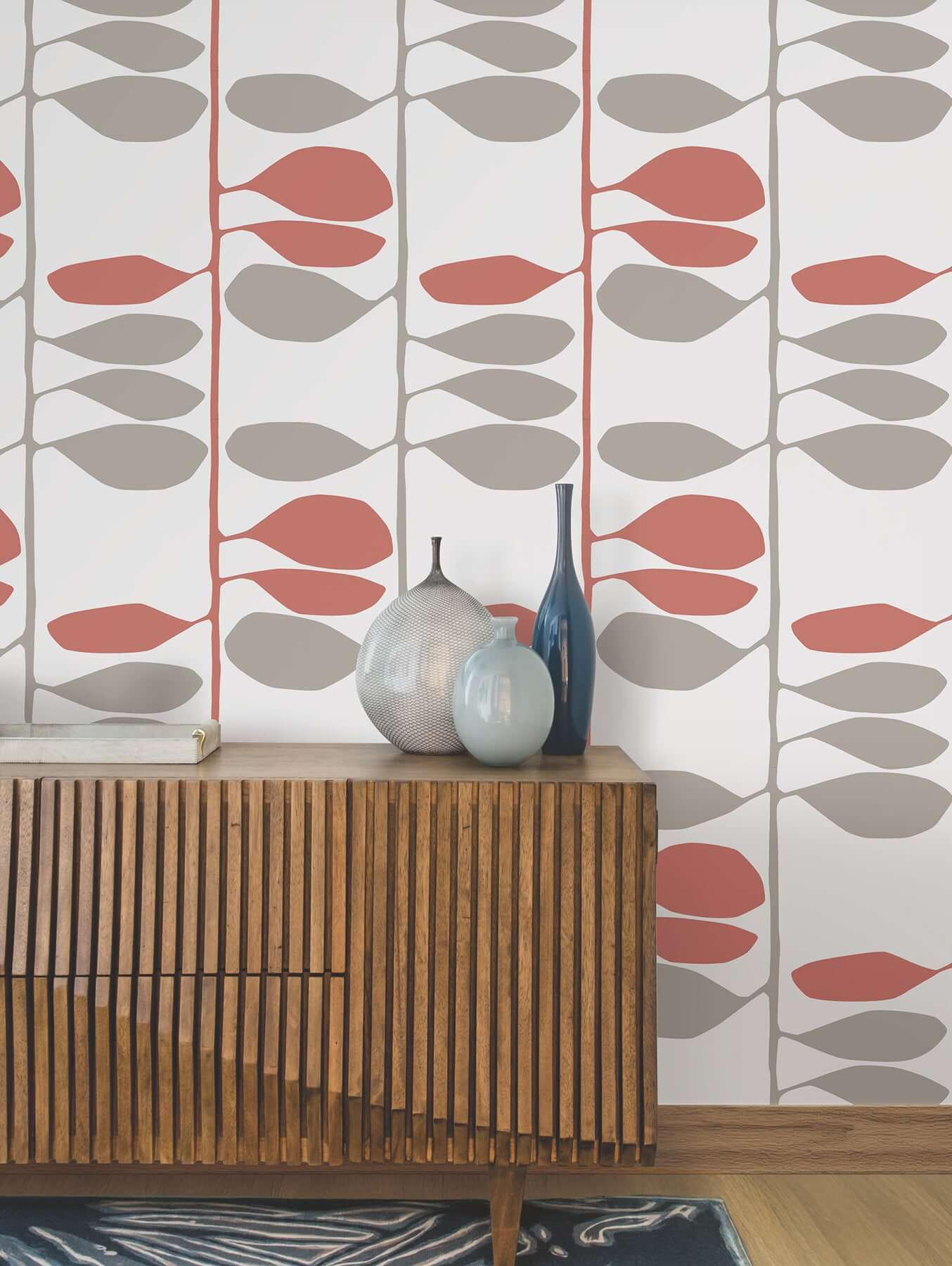 York Wallcoverings. Vermillion & Graphite Sculpted Vines Wallpaper ...