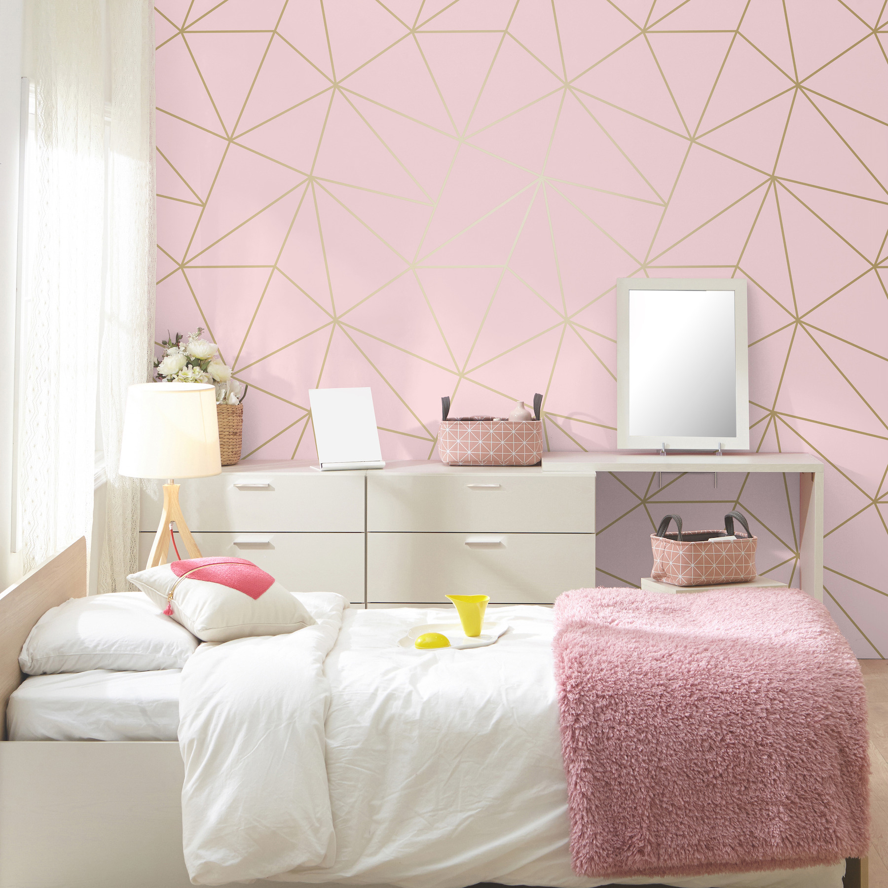 4203-27585 - Metallic Geo Pink Triangles Wallpaper - by Advantage