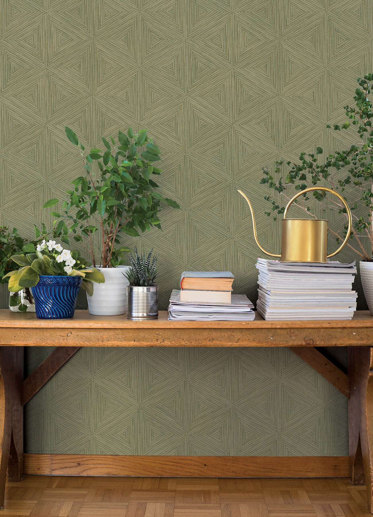 4202-571288 - Anara Green Geo Faux Grasscloth Wallpaper - by A-Street ...