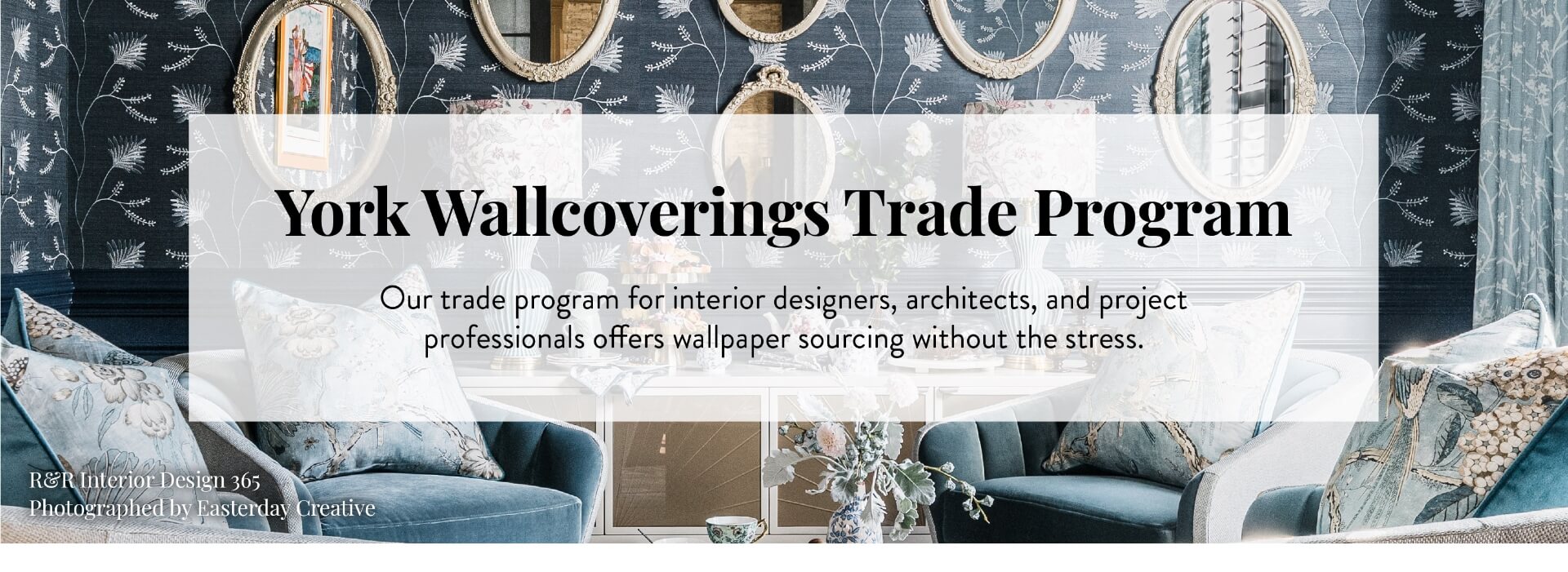 Polished living room interior design made possible with design trade program perks.