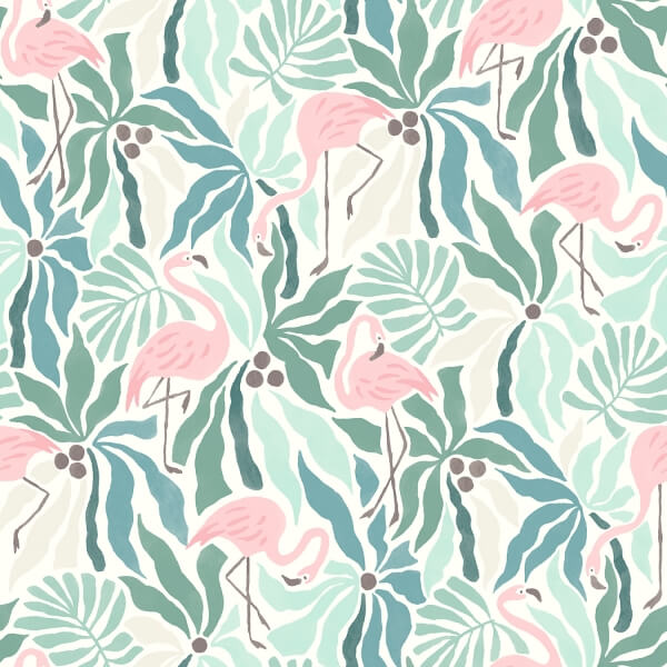 Picture of Flamingo Fun Green Peel and Stick Wallpaper