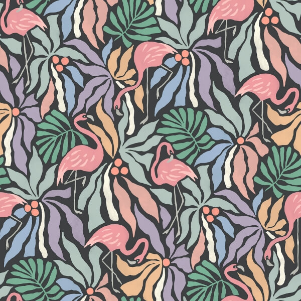 Picture of Flamingo Fun Black Peel and Stick Wallpaper