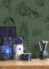 Picture of Star Wars The Mandalorian and Grogu Linocut Green Peel and Stick Wallpaper
