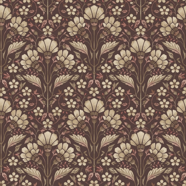 Picture of Edith Burgundy Floral Damask Wallpaper
