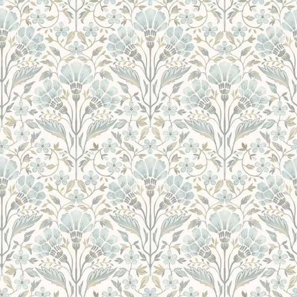 Picture of Edith Light Blue Floral Damask Wallpaper