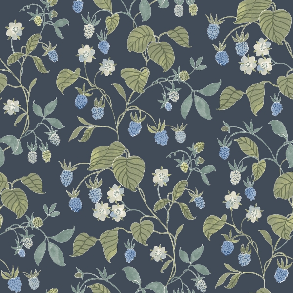Picture of Mercy Navy Berry Vines Wallpaper