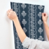 Picture of Lenea Navy Floral Stripe Wallpaper